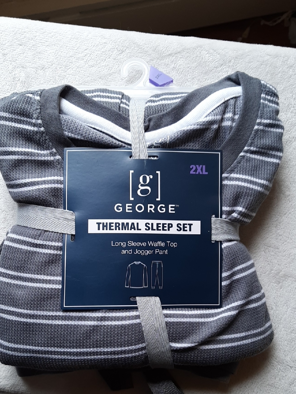 George Men's Gray/White Striped Thermal Sleep Set 2XL